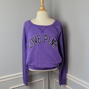 PINK VICTORIA'S‎ SECRET Purple Boat Neck Felt Lettering Activewear Sweatshirt L